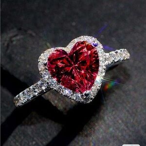 Romantic Heart Red CZ Ring 7